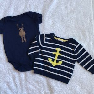 ☀️3/$15 Moose onesie anchor sweater lot